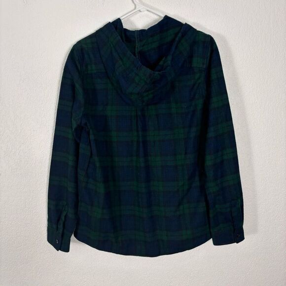 New LL Bean Blue & Green Plaid Cotton Zip Up Hooded Jacket Women's Size Small Ta - Picture 2 of 7